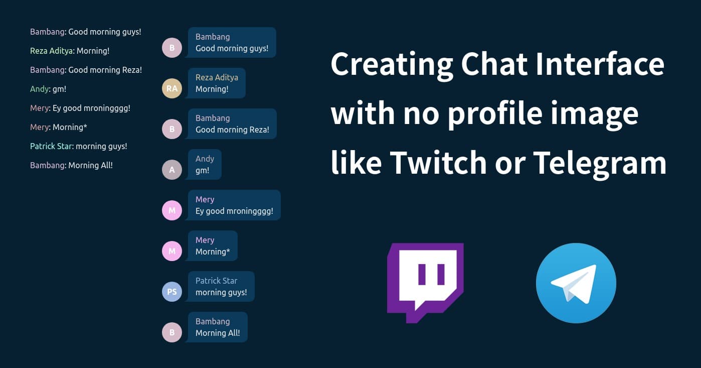 Creating chat interface without profile image like Twitch or Telegram in React!
